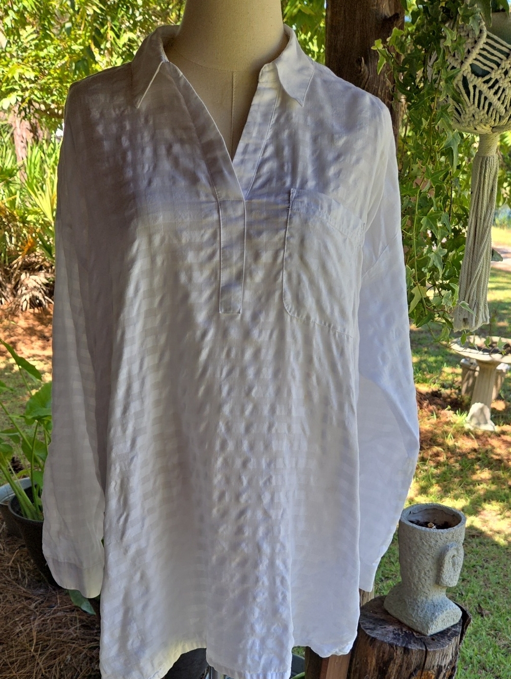 J. Jill White Grid Weave 100% Cotton Tunic Size Large